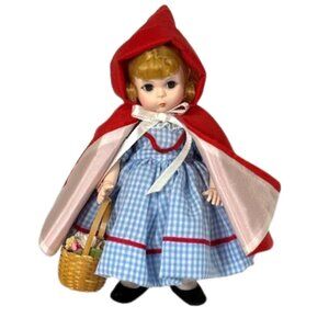 Madame Alexander restrung 8" Red Riding Hood doll with stand.